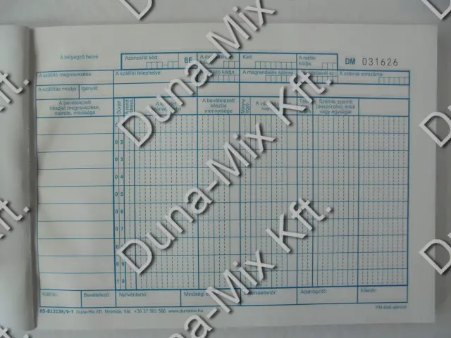 Készletbevételezési bizonylat 25x4 lapos 10 tétel